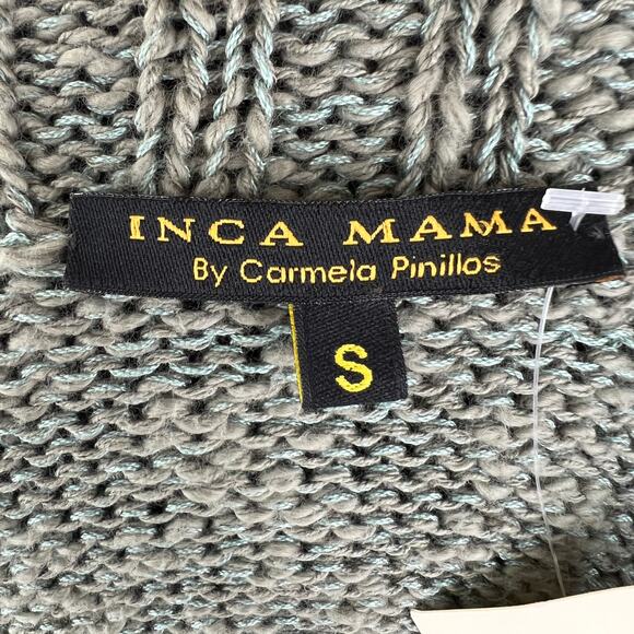 INCA MAMA by Carmela Pinillos Green Pima Cotton Ribbed Cardigan Sweater S NEW - Picture 7 of 10